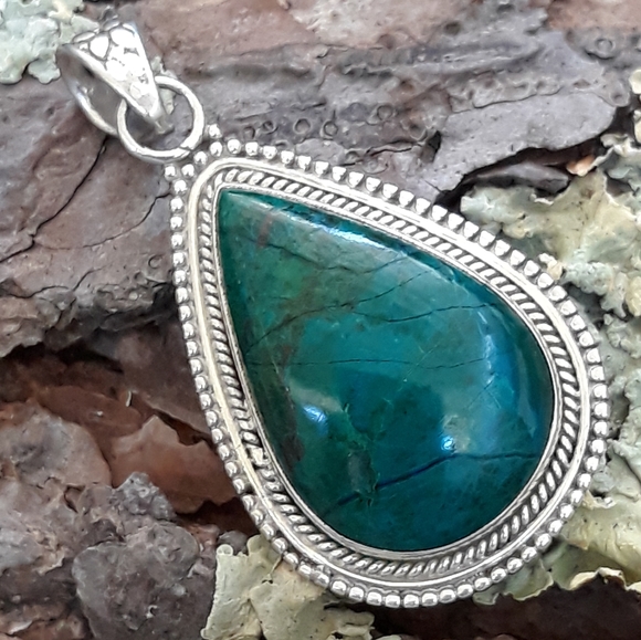 Green Chysocolla Sterling Silver Pendant - Picture 6 of 6